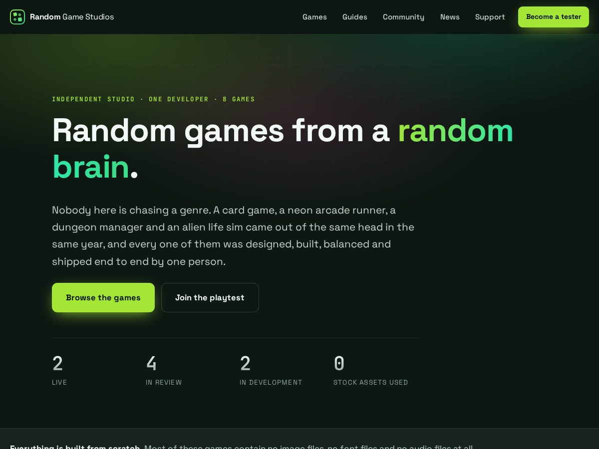 Landing-page snapshot of randomgamestudios.com