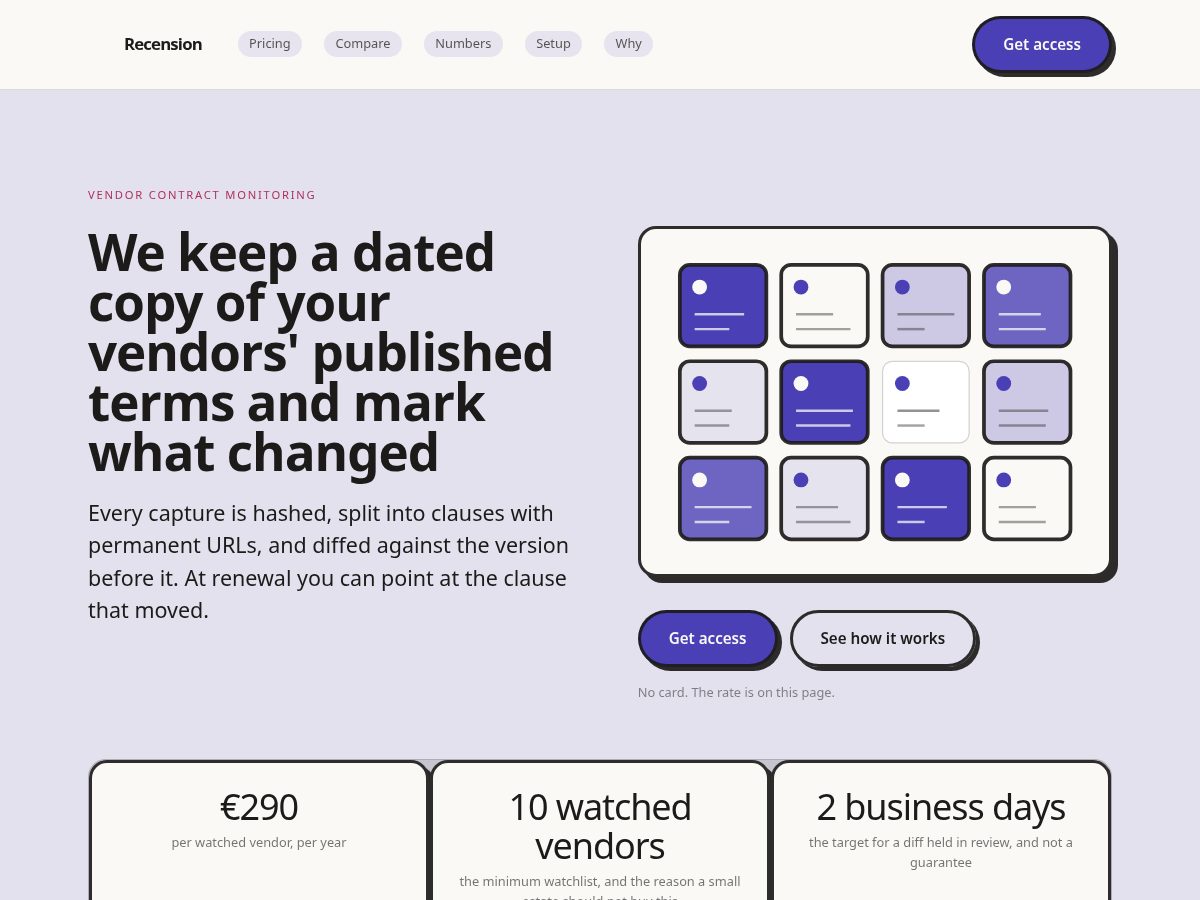 Landing-page snapshot of recension.bond