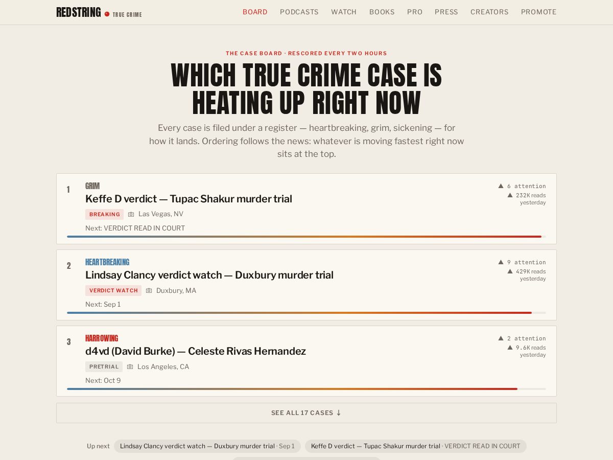 Landing-page snapshot of redstringlive.com