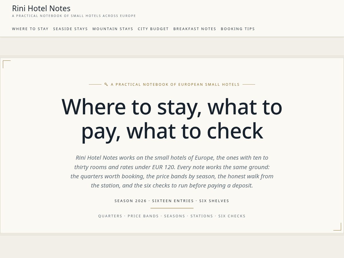 Landing-page snapshot of rinihotel.com