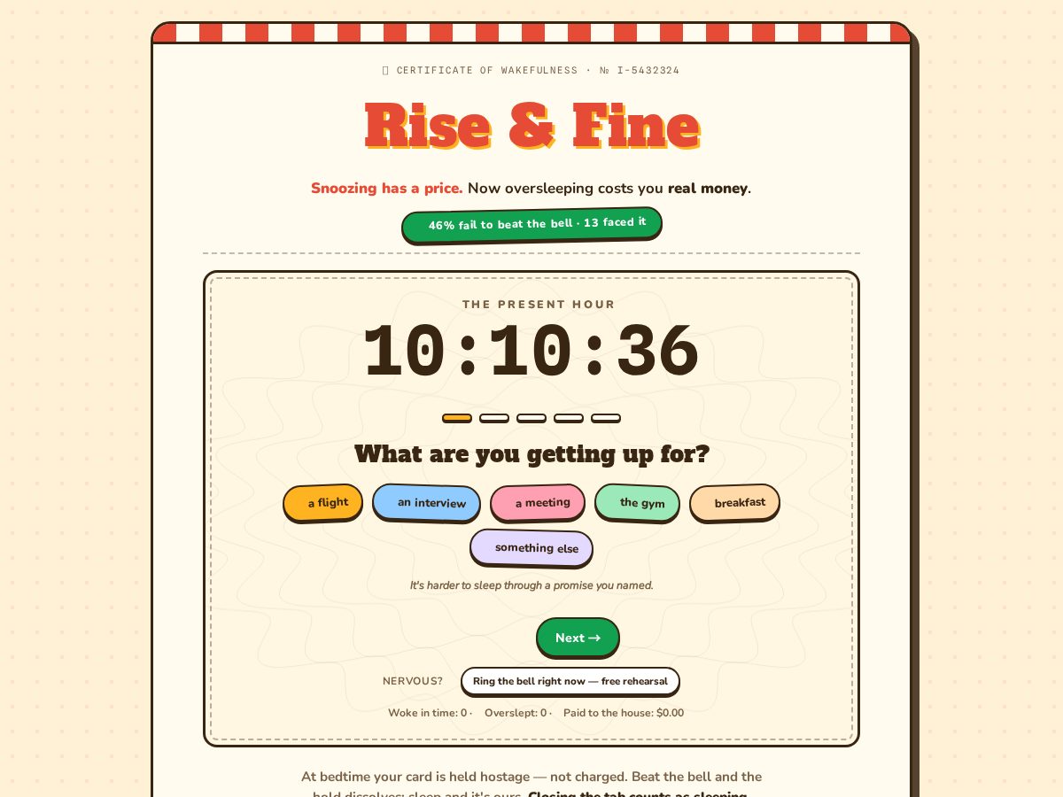 Landing-page snapshot of riseandfine.lol