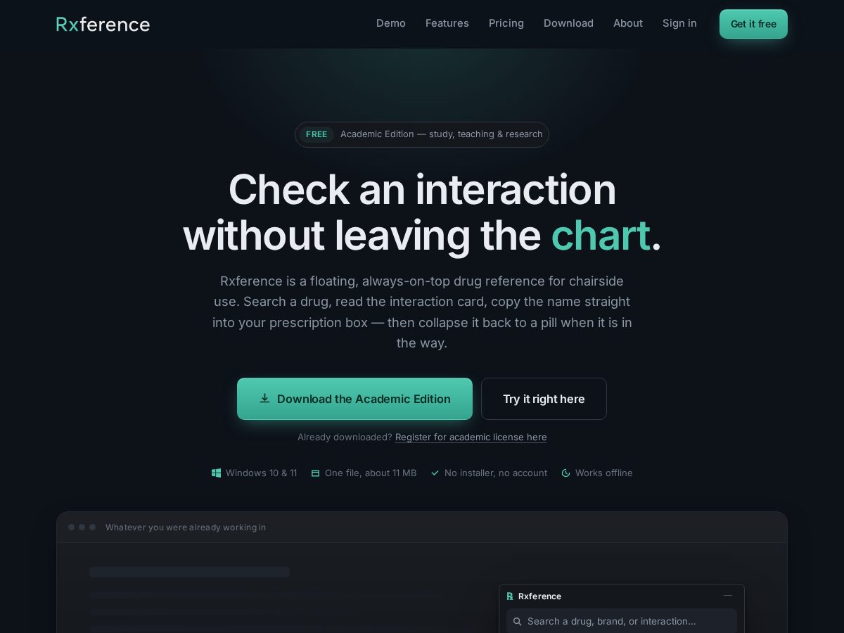 Landing-page snapshot of rxference.net