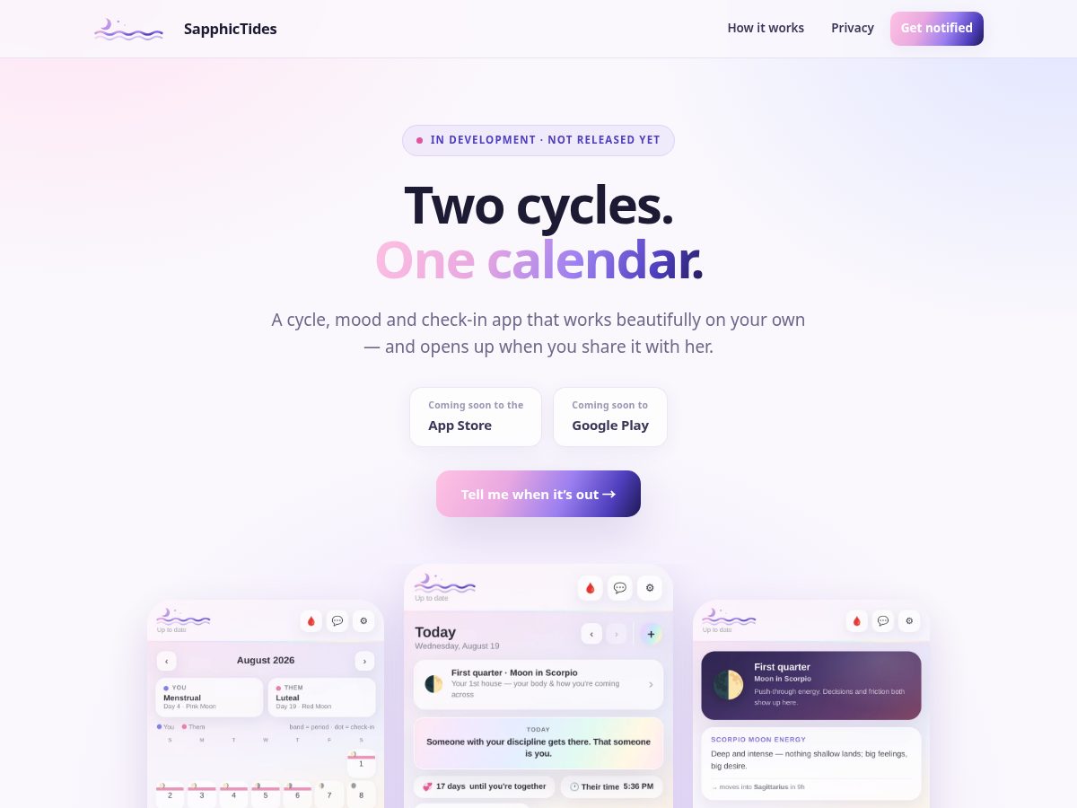 Landing-page snapshot of sapphictides.app