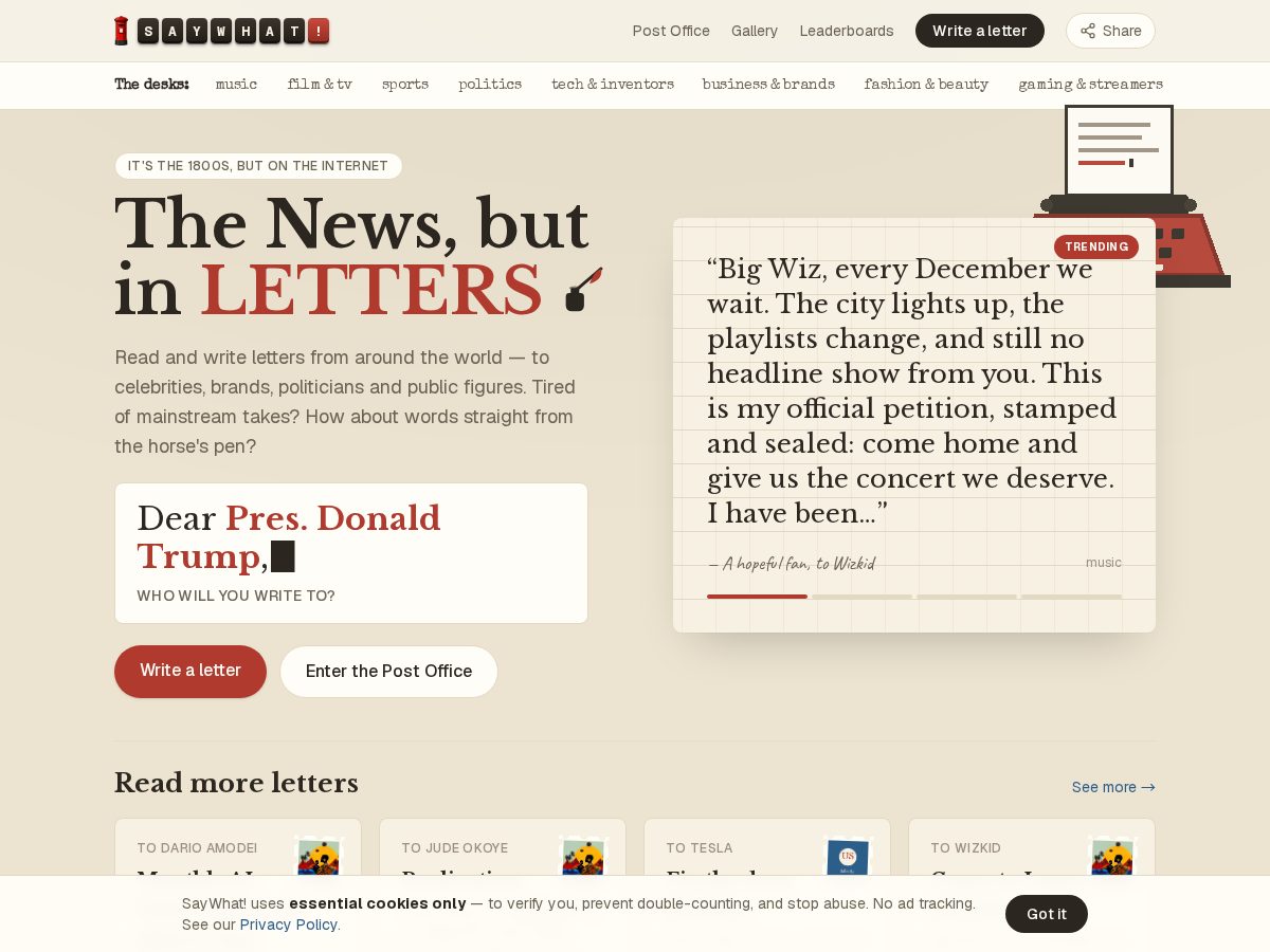 Landing-page snapshot of saywhat.page
