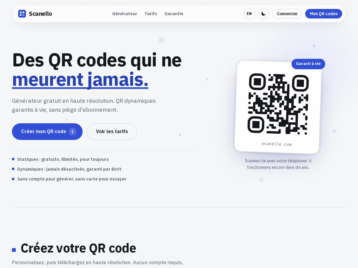 Landing-page snapshot of scanello.com