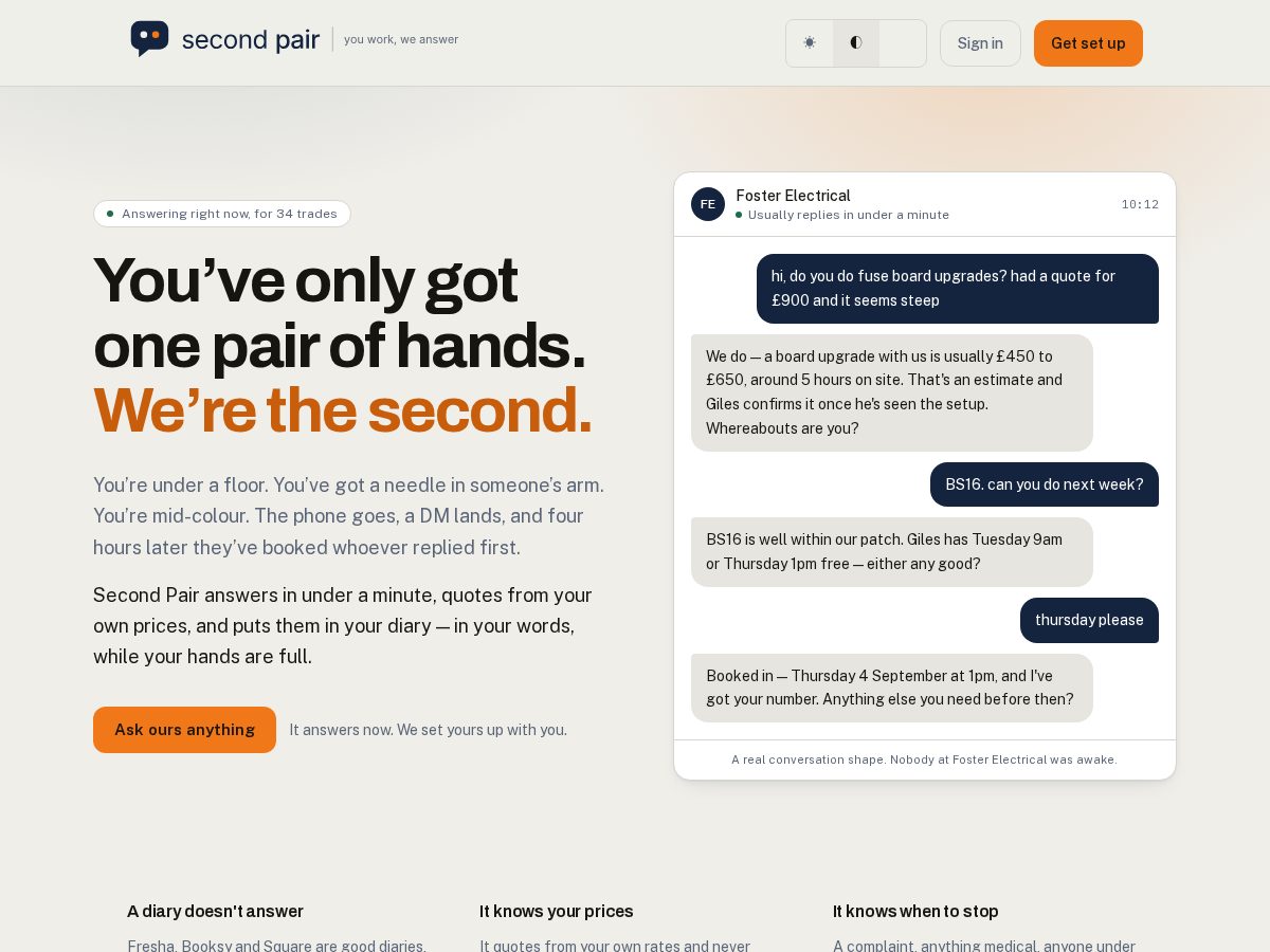 Landing-page snapshot of second-pair.com