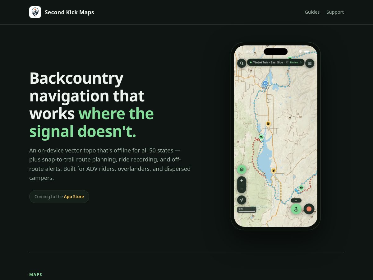 Landing-page snapshot of secondkickmaps.com