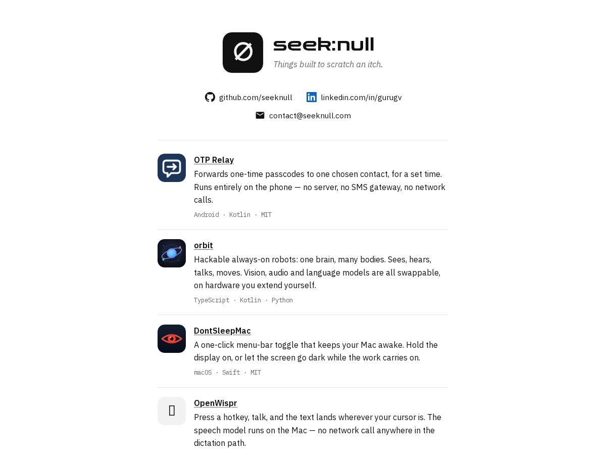 Landing-page snapshot of seeknull.com