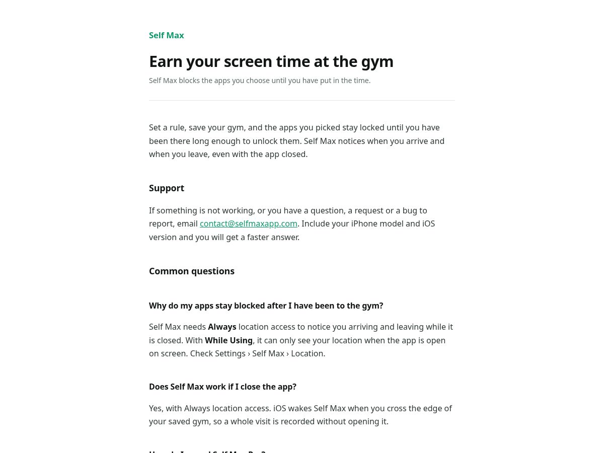Landing-page snapshot of selfmaxapp.com