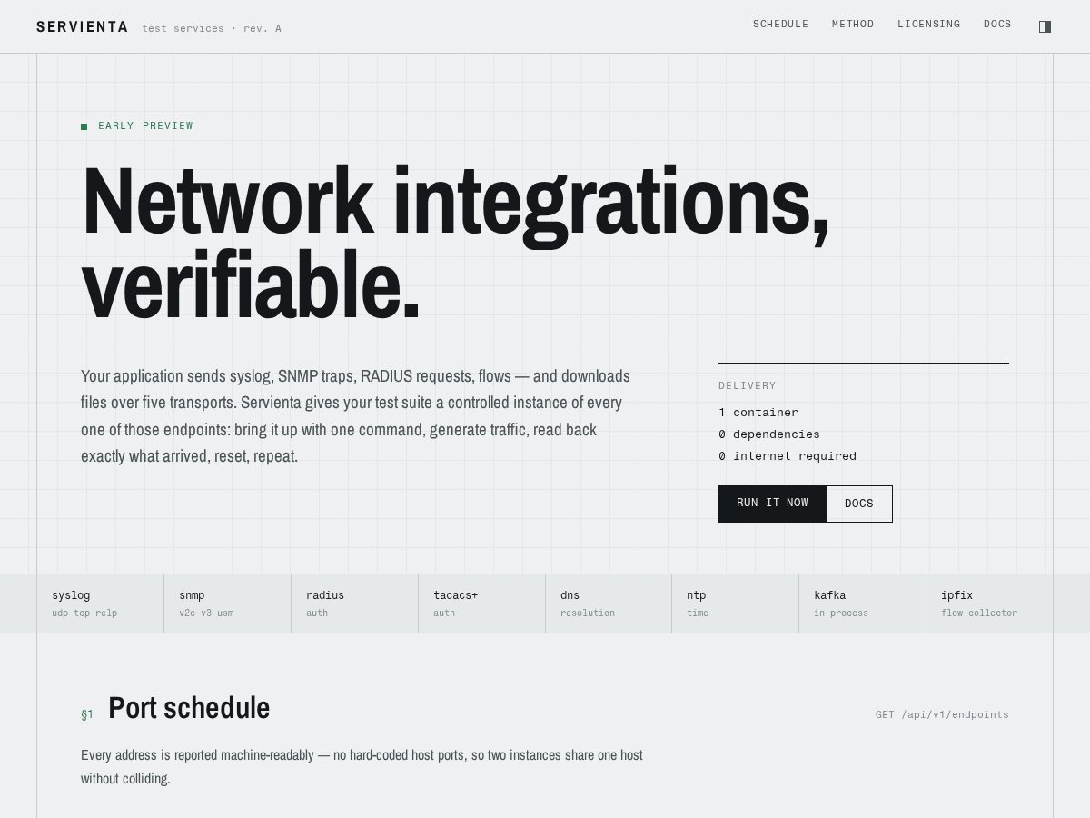 Landing-page snapshot of servienta.com