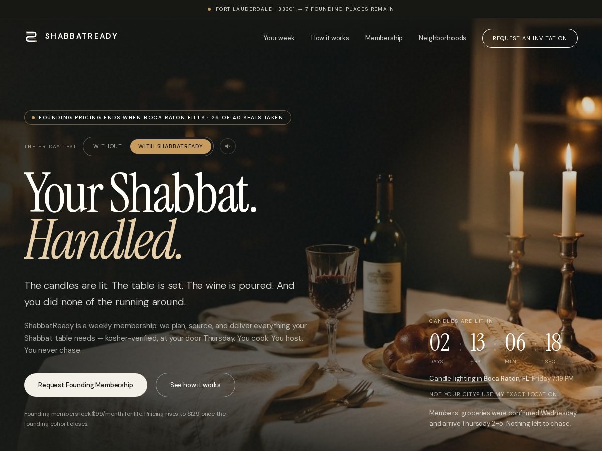 Landing-page snapshot of shabbatready.com