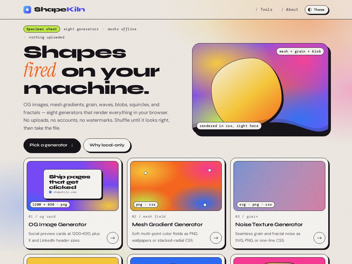 Landing-page snapshot of shapekiln.com