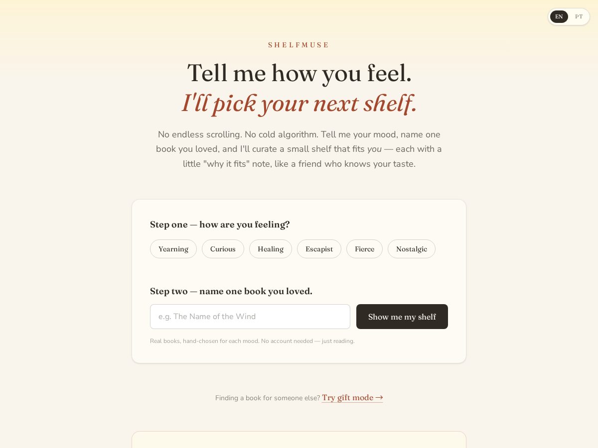 Landing-page snapshot of shelfmuse.com