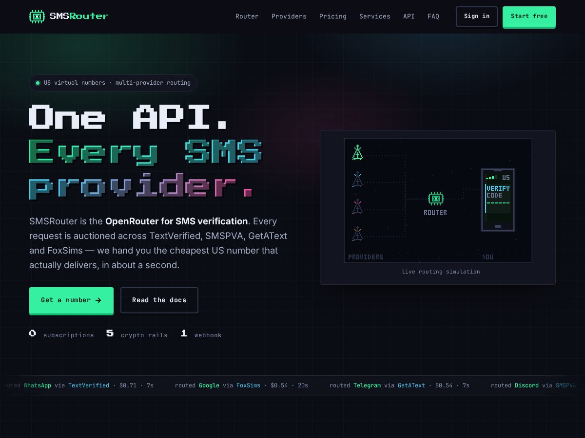 Landing-page snapshot of smsrouter.app