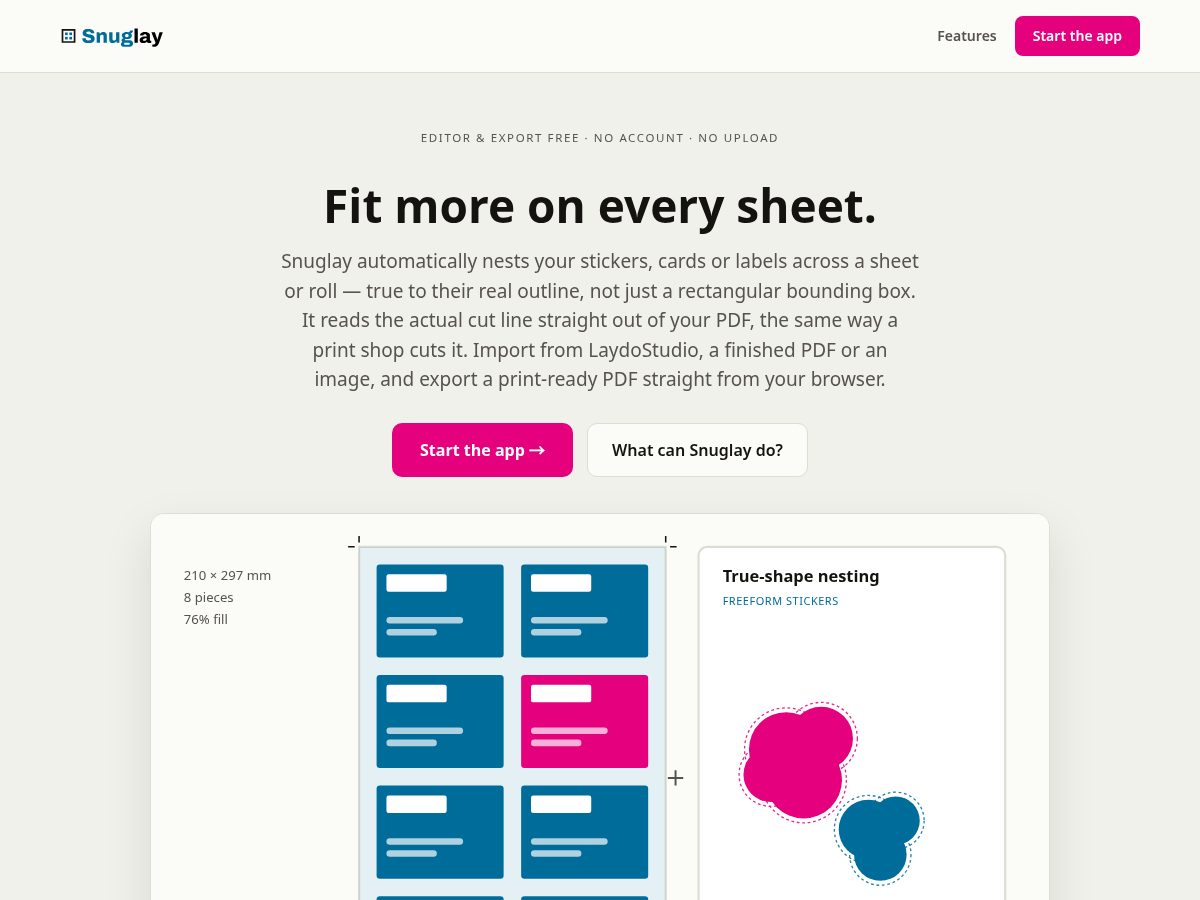 Landing-page snapshot of snuglay.com