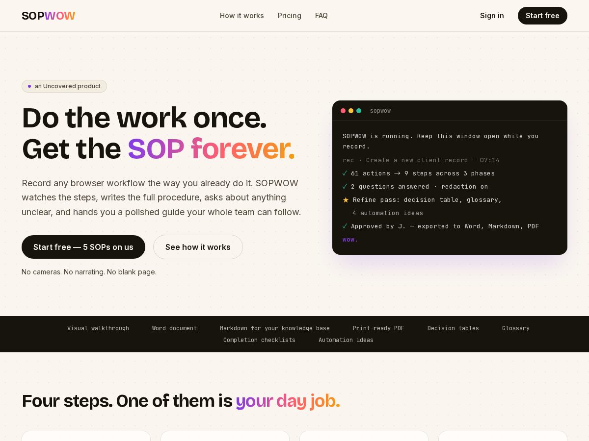 Landing-page snapshot of sopwow.com