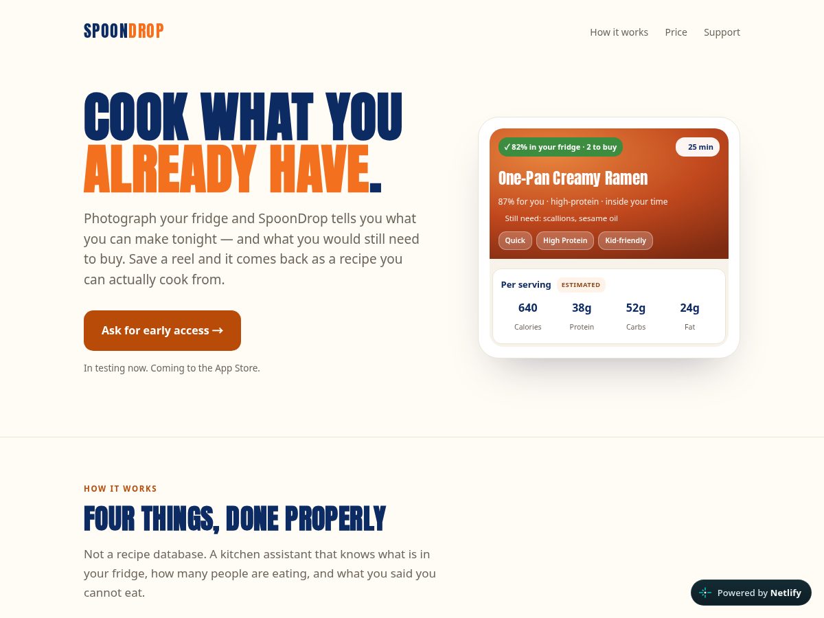 Landing-page snapshot of spoondrop.app