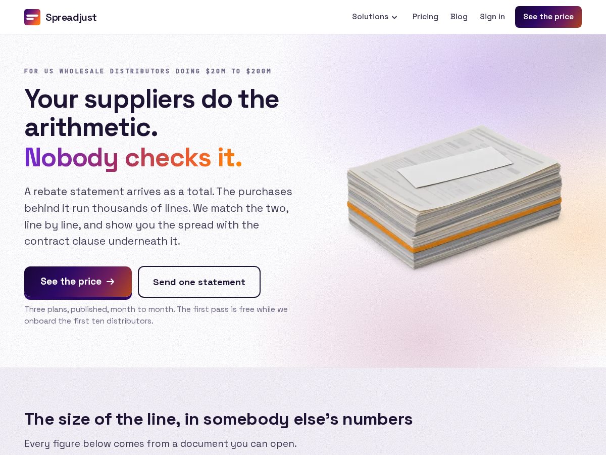 Landing-page snapshot of spreadjust.com