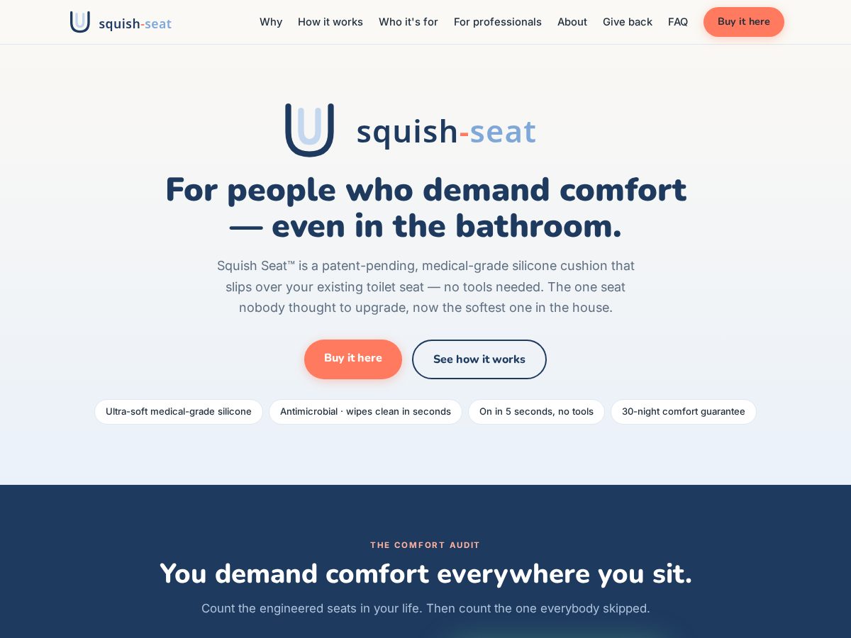 Landing-page snapshot of squishseat.com