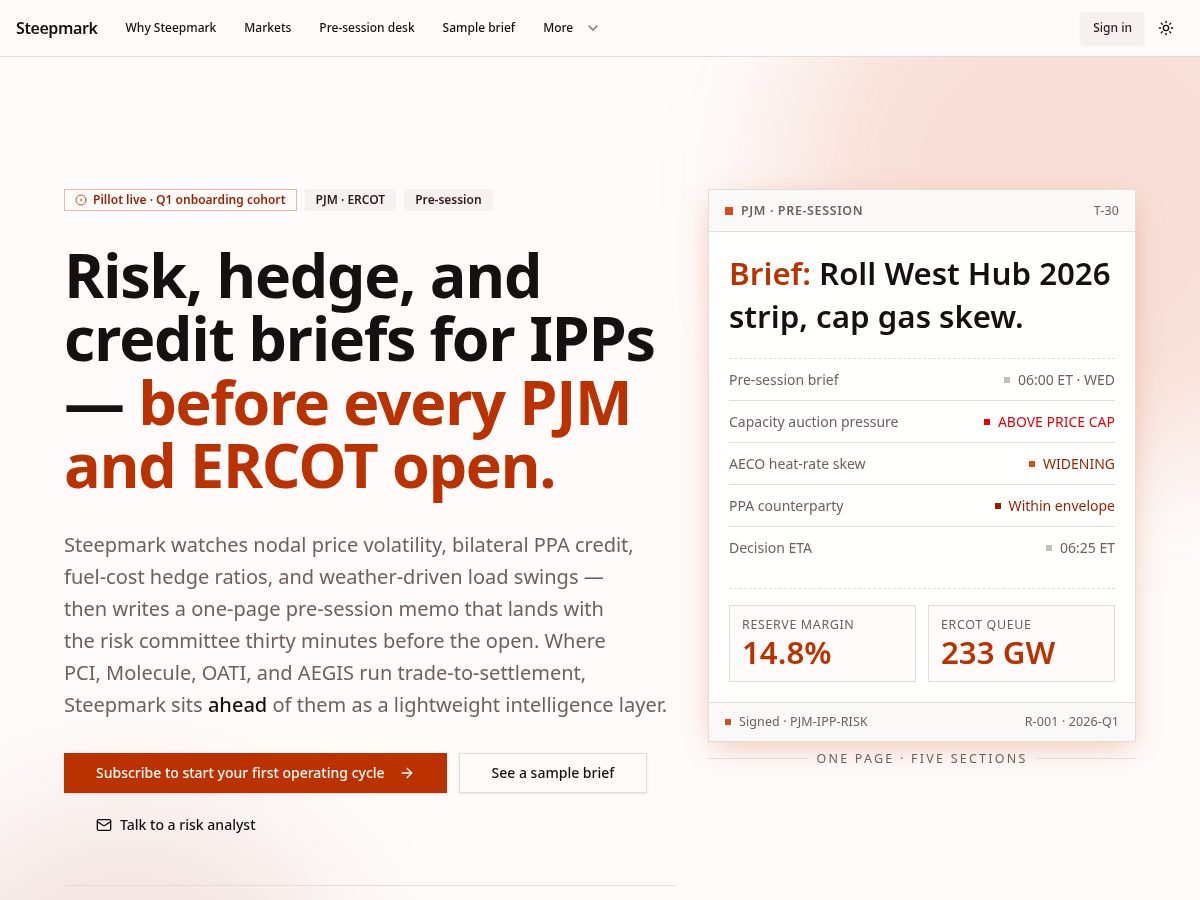 Landing-page snapshot of steepmark.com