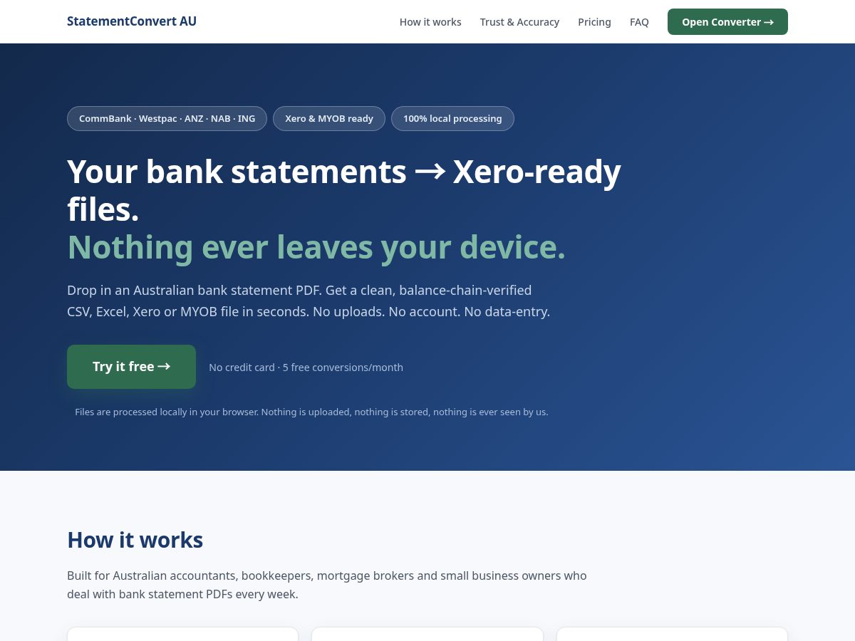 Landing-page snapshot of stmt2xero.com