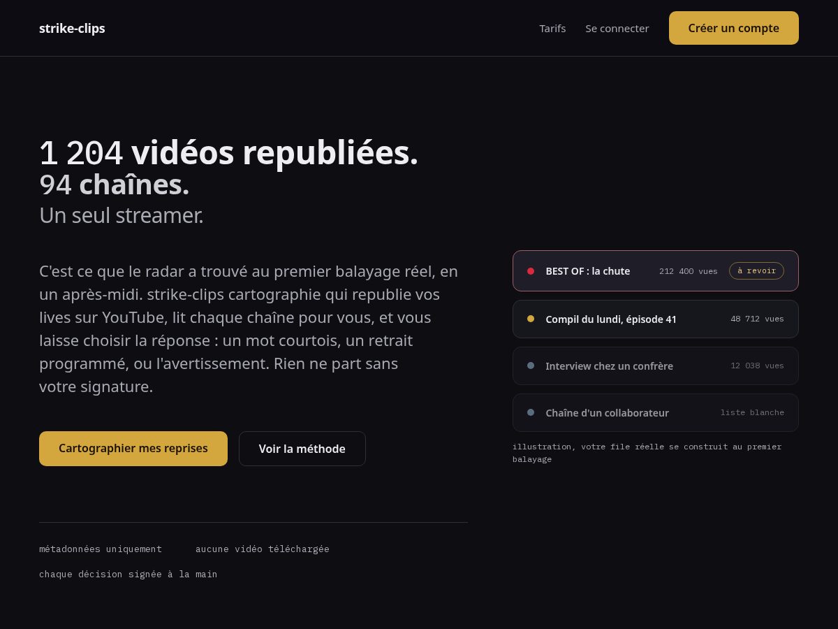 Landing-page snapshot of strikeclips.com