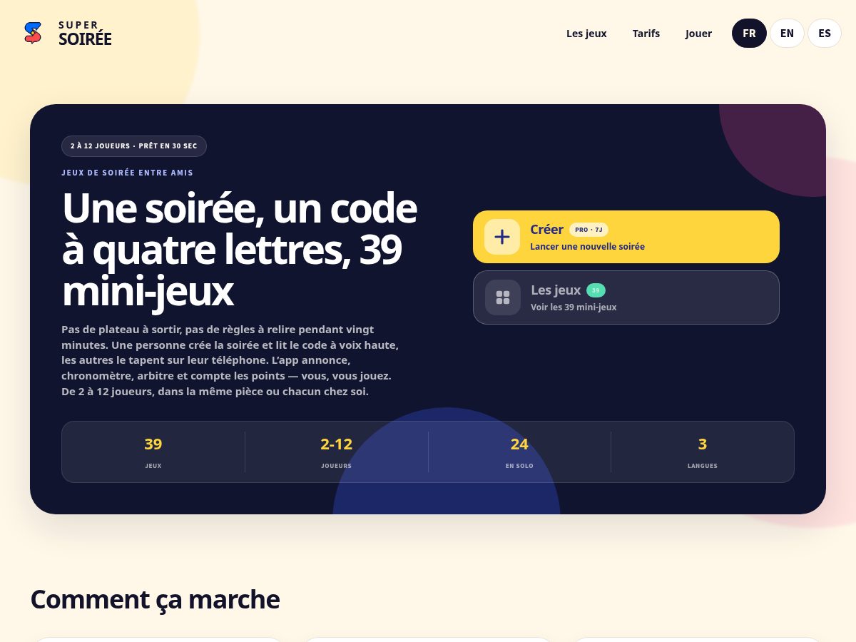 Landing-page snapshot of supersoiree.app