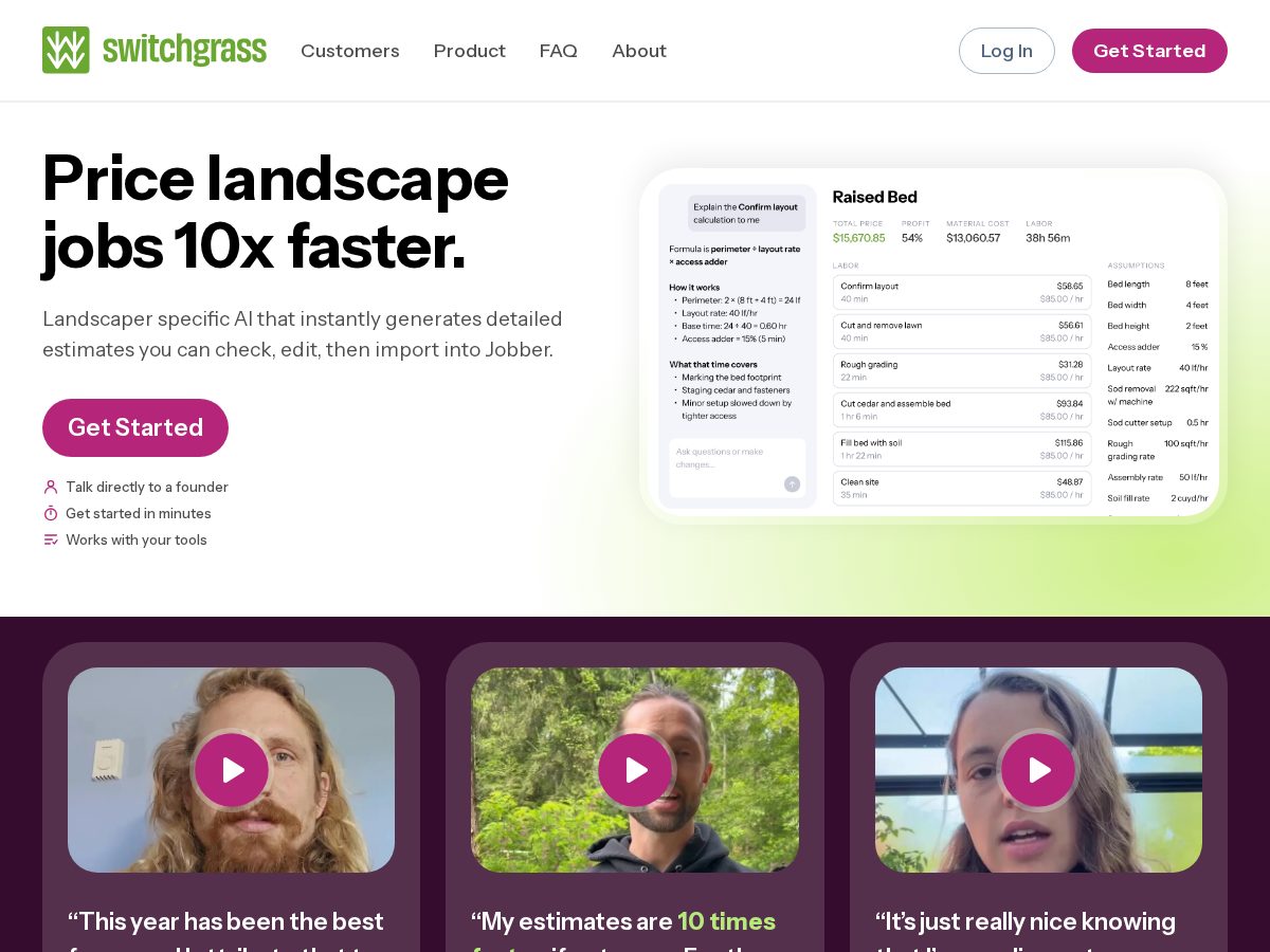 Landing-page snapshot of switchgrassestimating.com