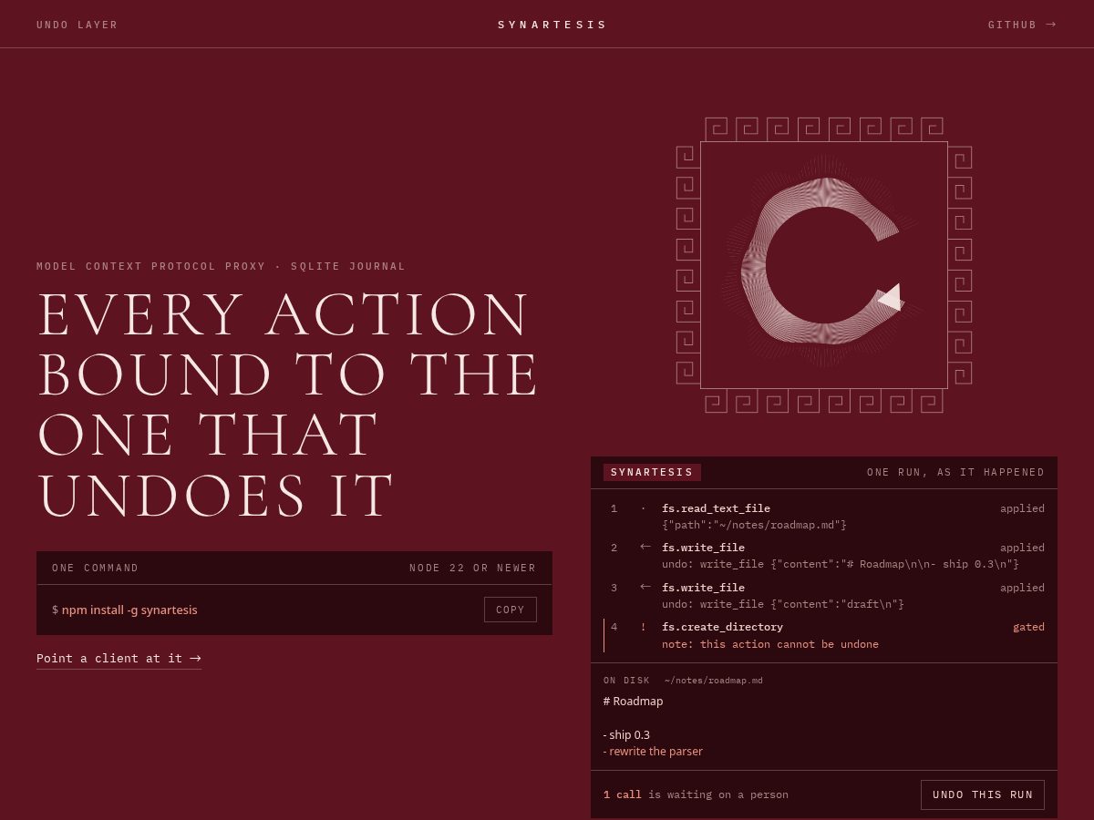 Landing-page snapshot of synartesis.online