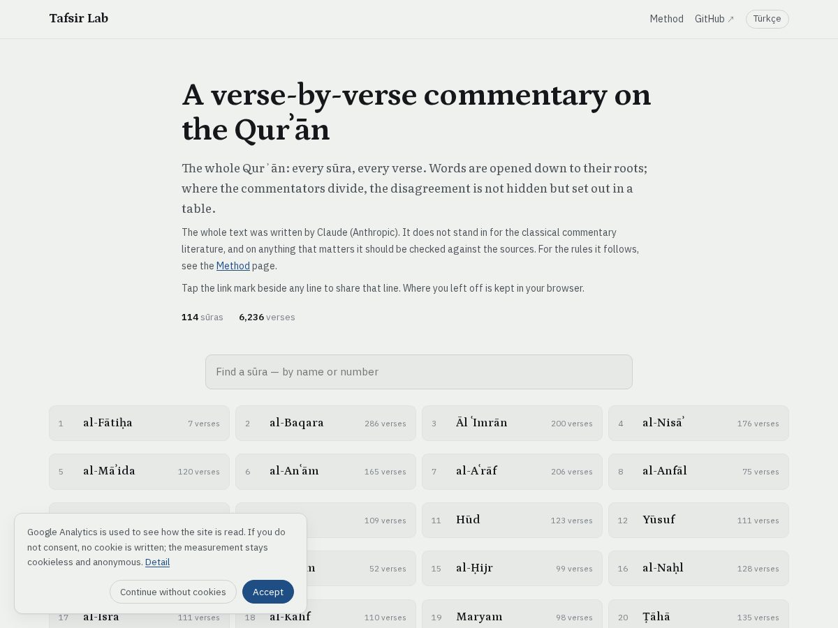 Landing-page snapshot of tafsirlab.com