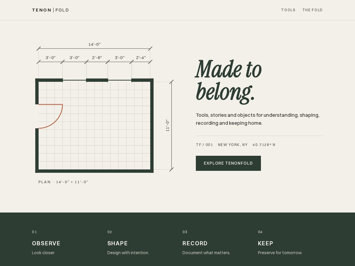 Landing-page snapshot of tenonfold.com