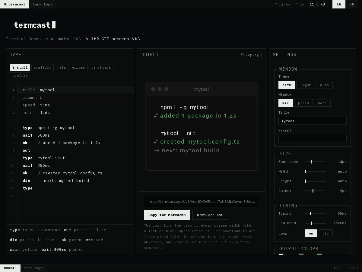 Landing-page snapshot of termcast.xyz