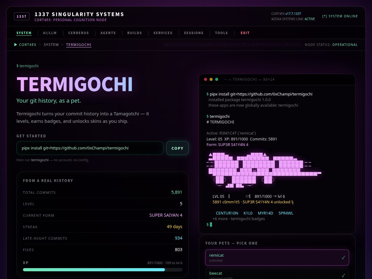 Landing-page snapshot of termigochi.lol