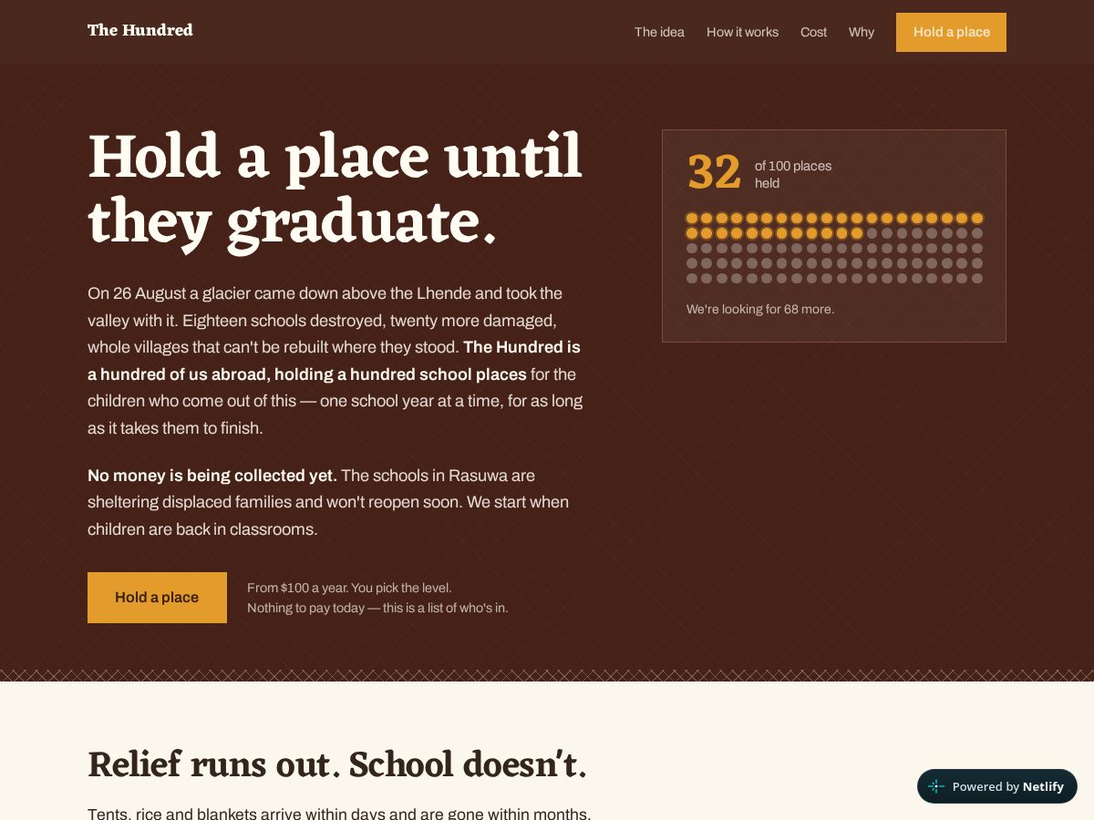Landing-page snapshot of thehundrednepal.org