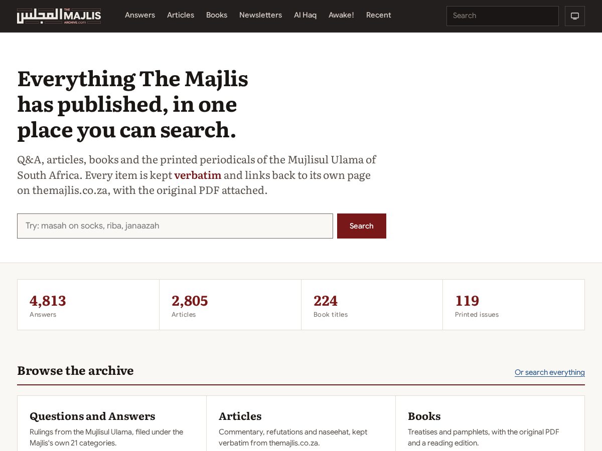 Landing-page snapshot of themajlisarchive.com