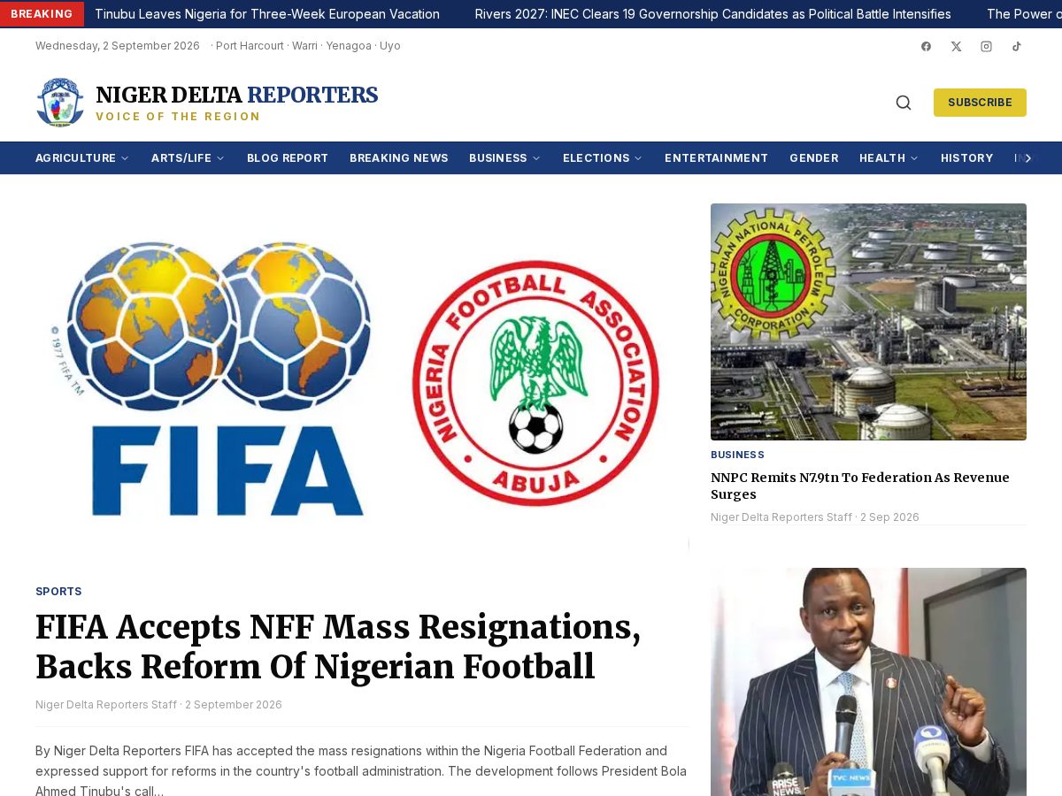 Landing-page snapshot of thenigerdeltareporters.com