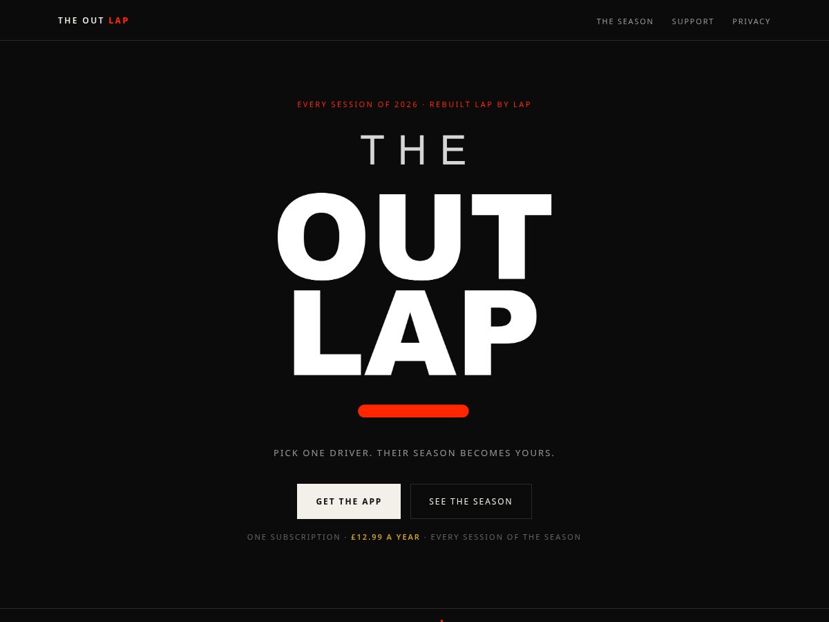 Landing-page snapshot of theoutlap.app