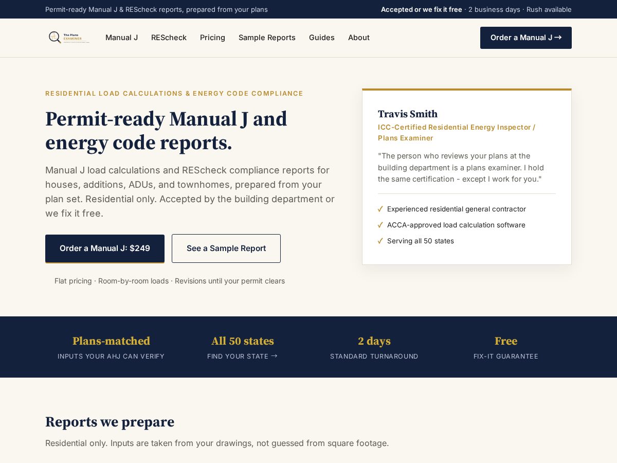 Landing-page snapshot of theplansexaminer.com