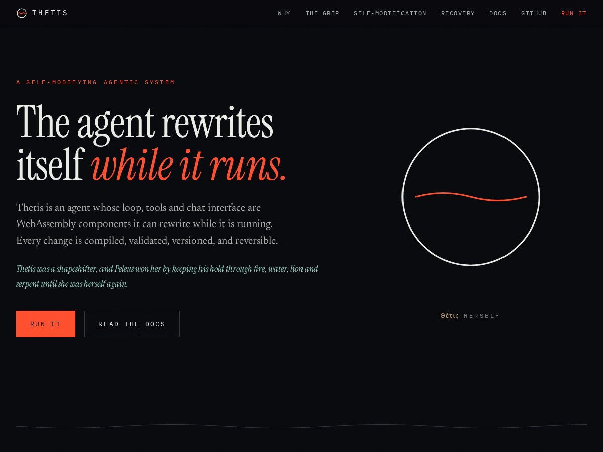 Landing-page snapshot of thetis-agent.dev