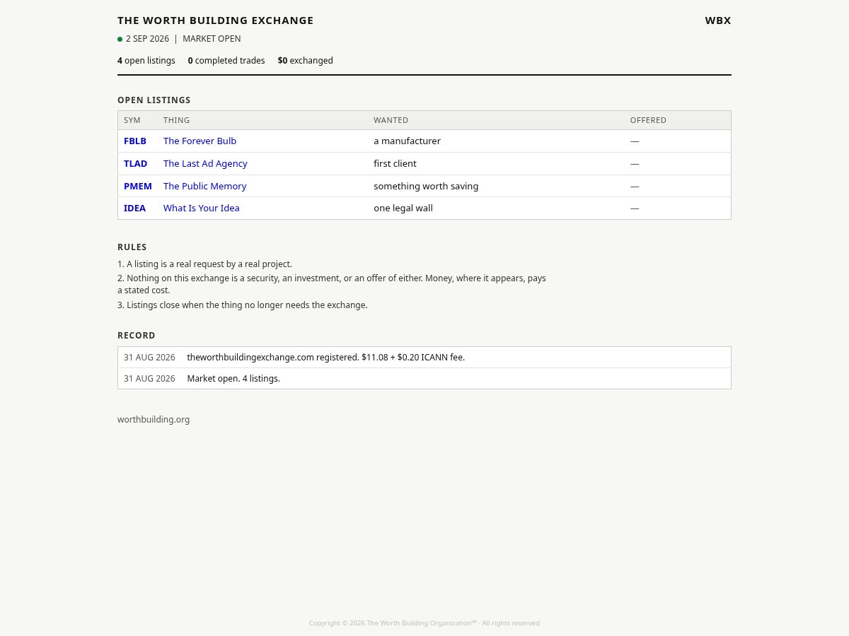 Landing-page snapshot of theworthbuildingexchange.com