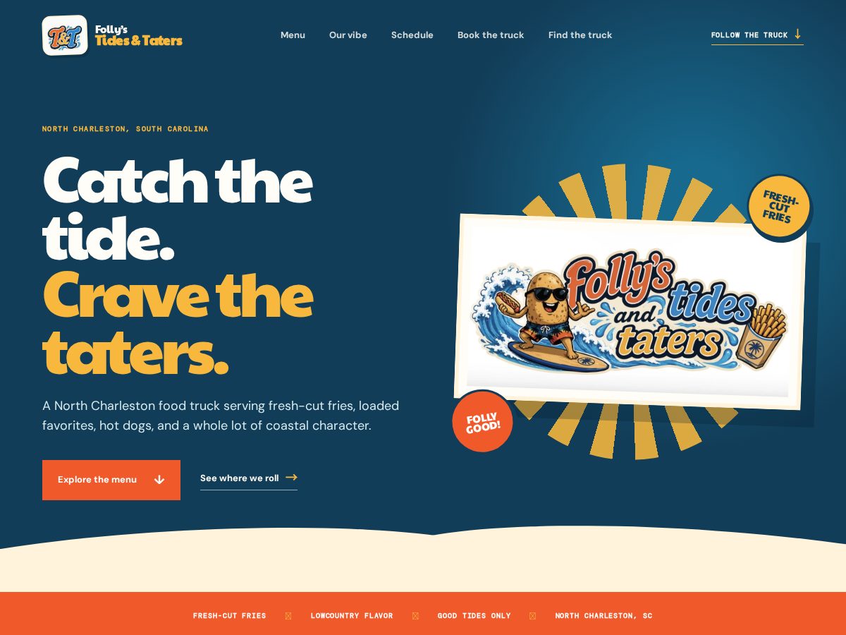 Landing-page snapshot of tidesandtaters.com