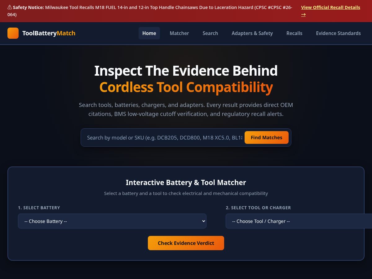Landing-page snapshot of toolbatterymatch.com
