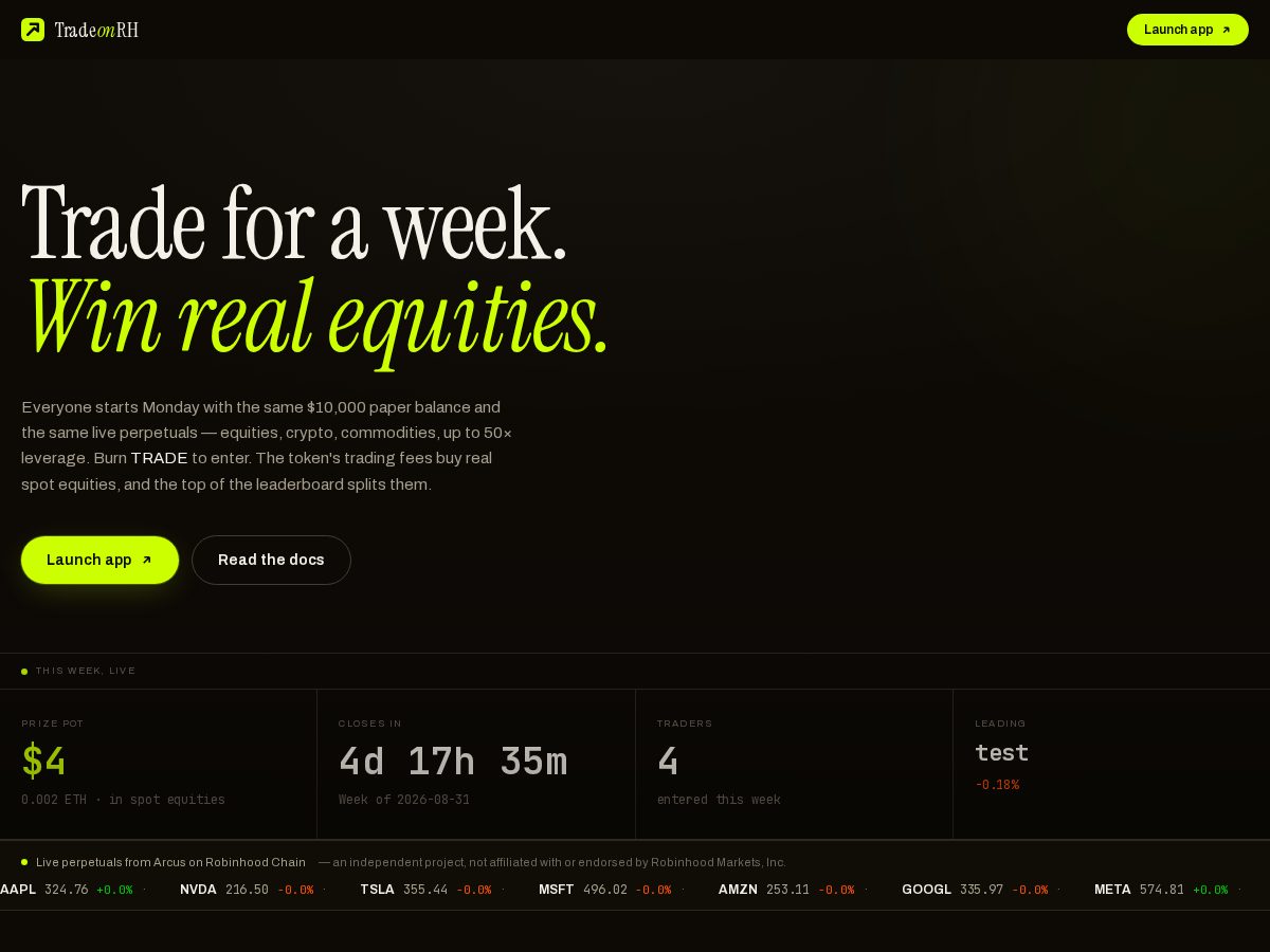 Landing-page snapshot of tradeonrh.com