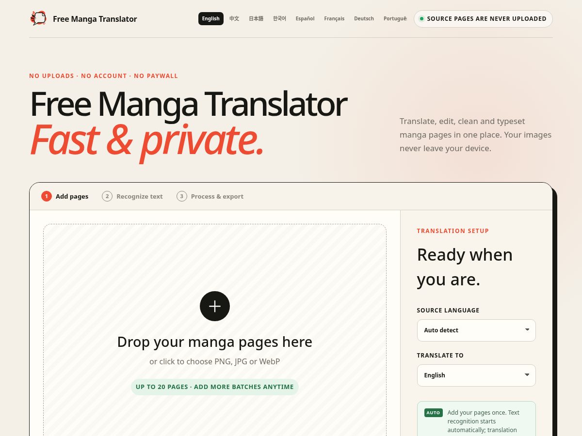 Landing-page snapshot of translate-manga.com