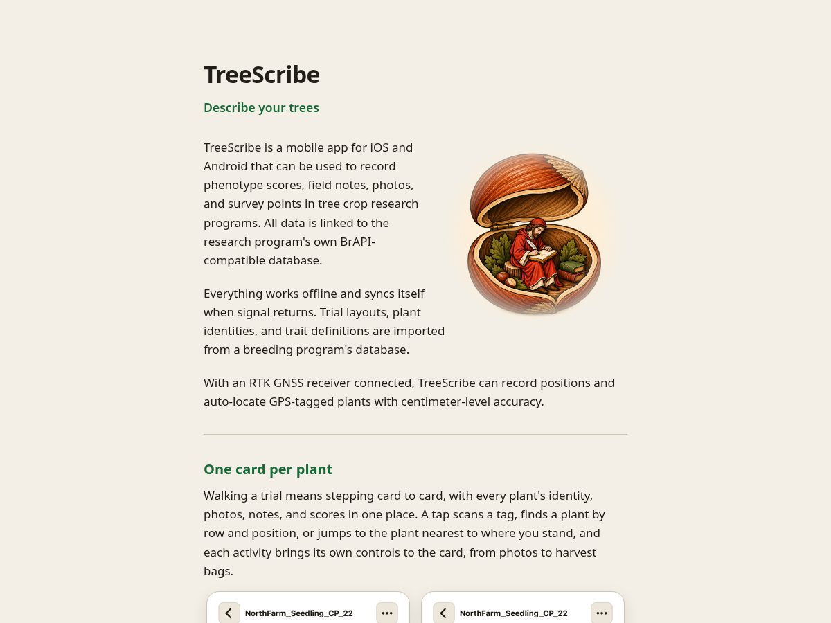 Landing-page snapshot of treescribe.org