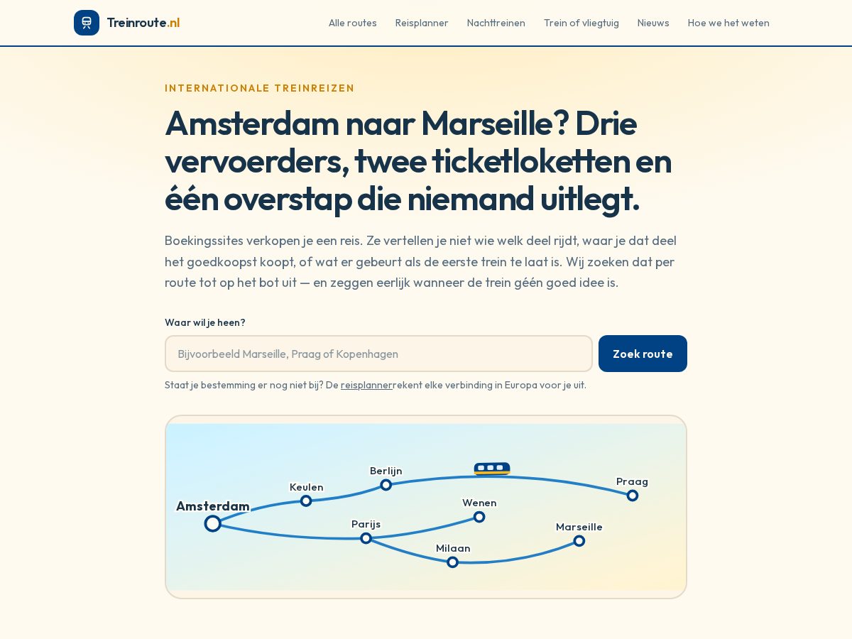 Landing-page snapshot of treinroute.online