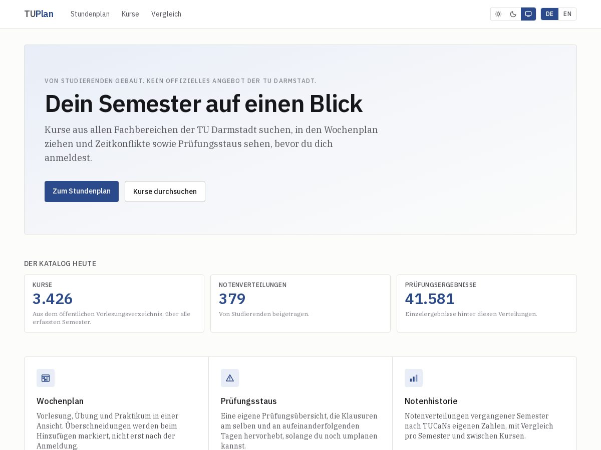 Landing-page snapshot of tuplan.courses