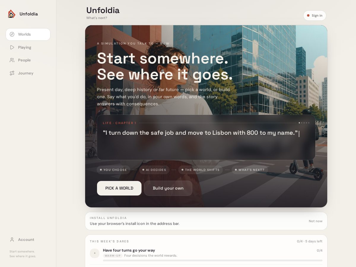 Landing-page snapshot of unfoldia.app
