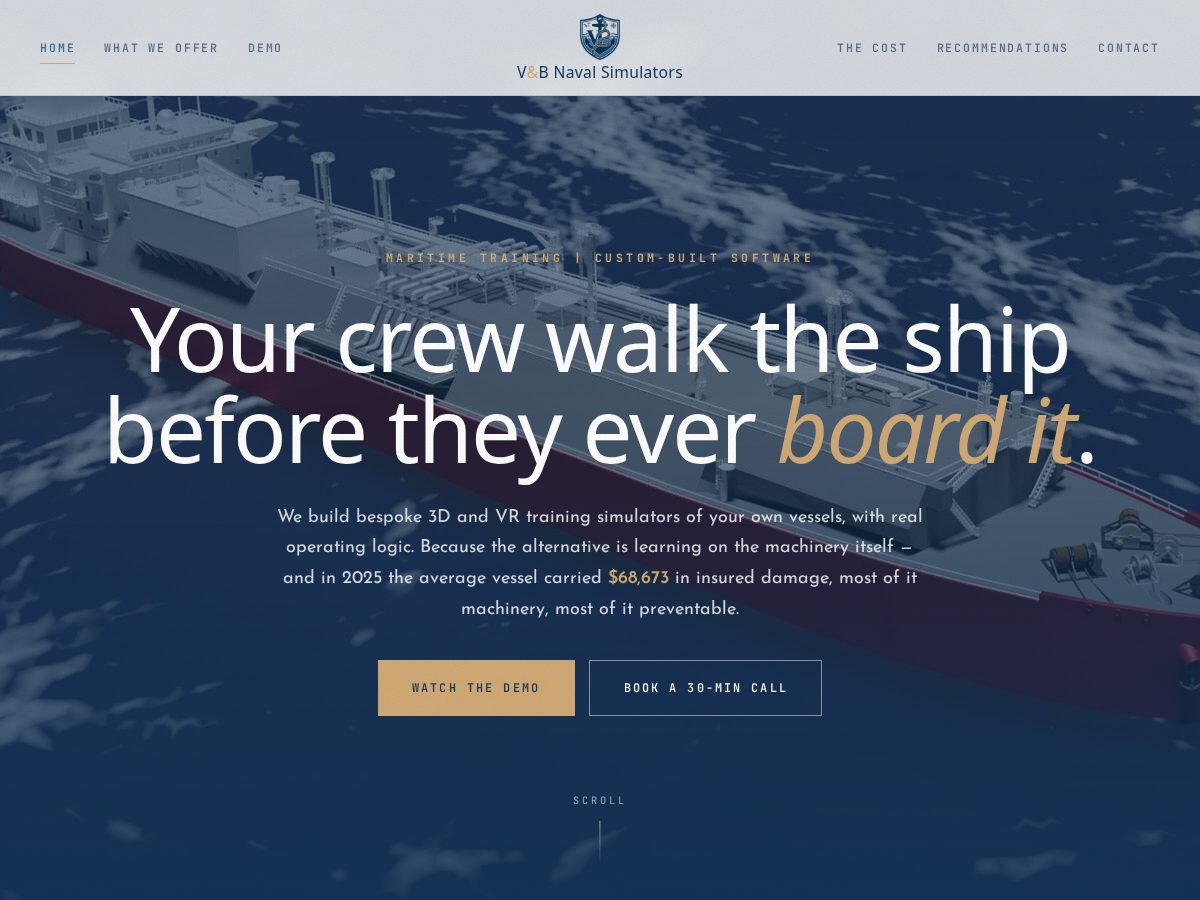 Landing-page snapshot of vbnavalsimulators.com