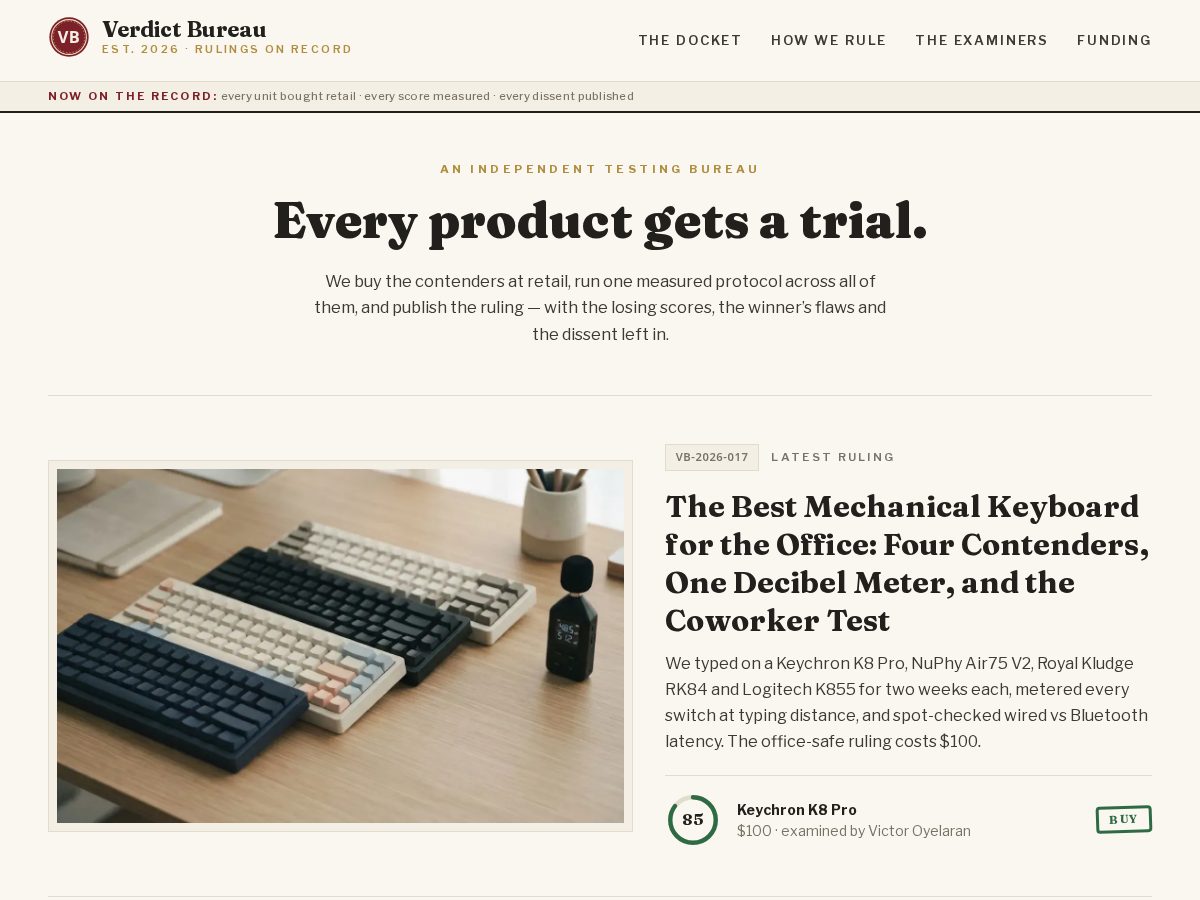 Landing-page snapshot of verdictbureau.com